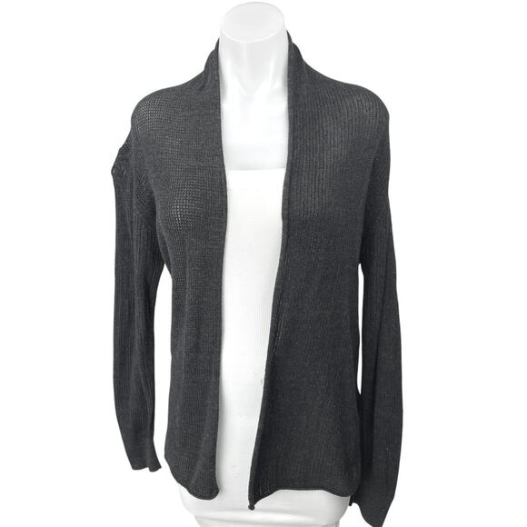 Allsaints Women's Black Knit Stretch Lightweight Open Cardigan Sweater Top Sz L - Picture 1 of 5
